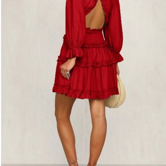 Long Sleeve Red Ruffle Dress - Picture 3 of 3